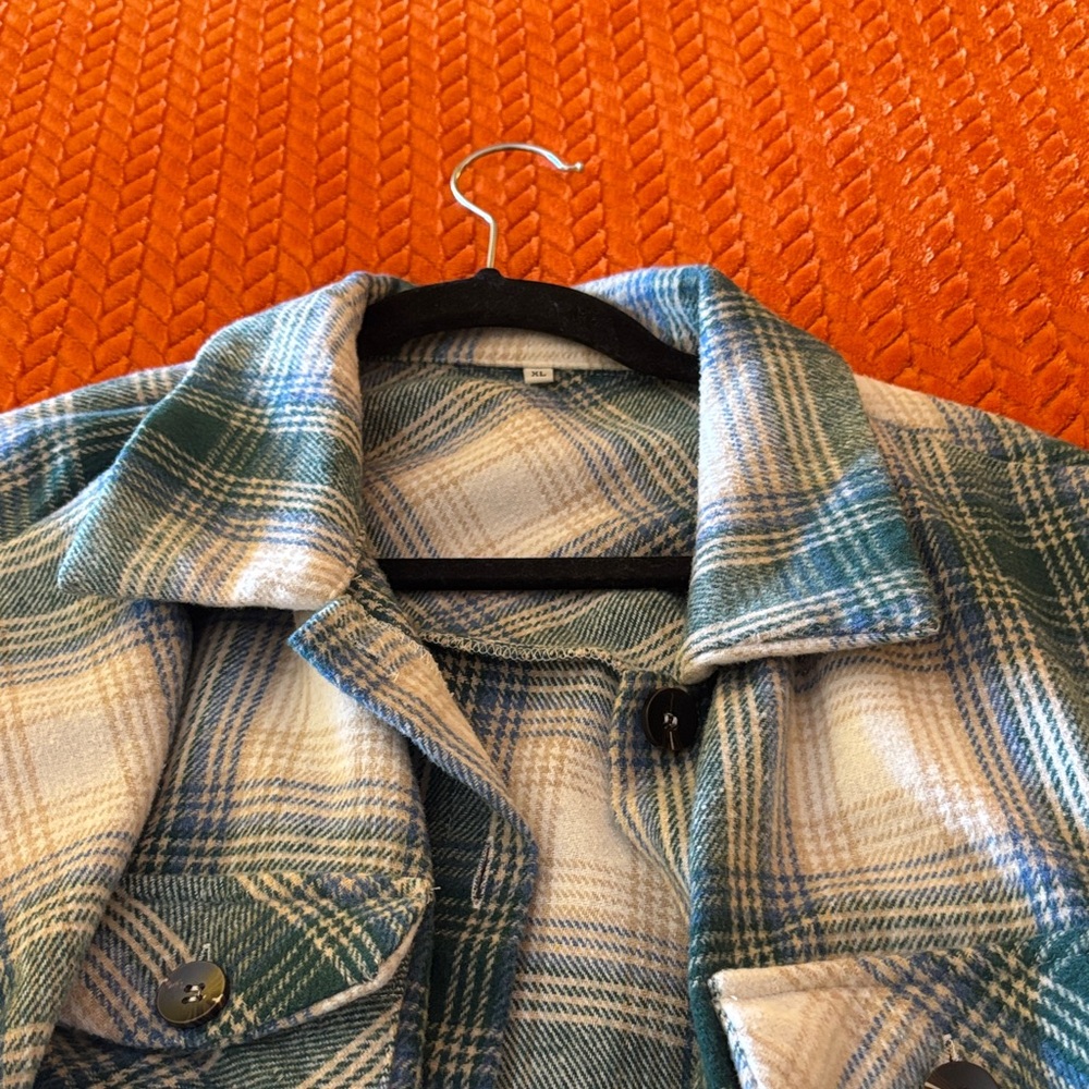 Plaid Women's Jacket in Green and Cream
